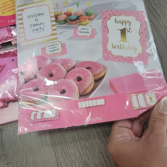 Baby's First Birthday Photo Garland & Decorating Kit Pink pink baby girl - Picture 2 of 7